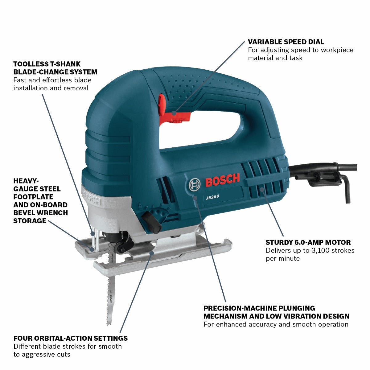 Bosch Top Handle Jigsaw, 6.0A JS260