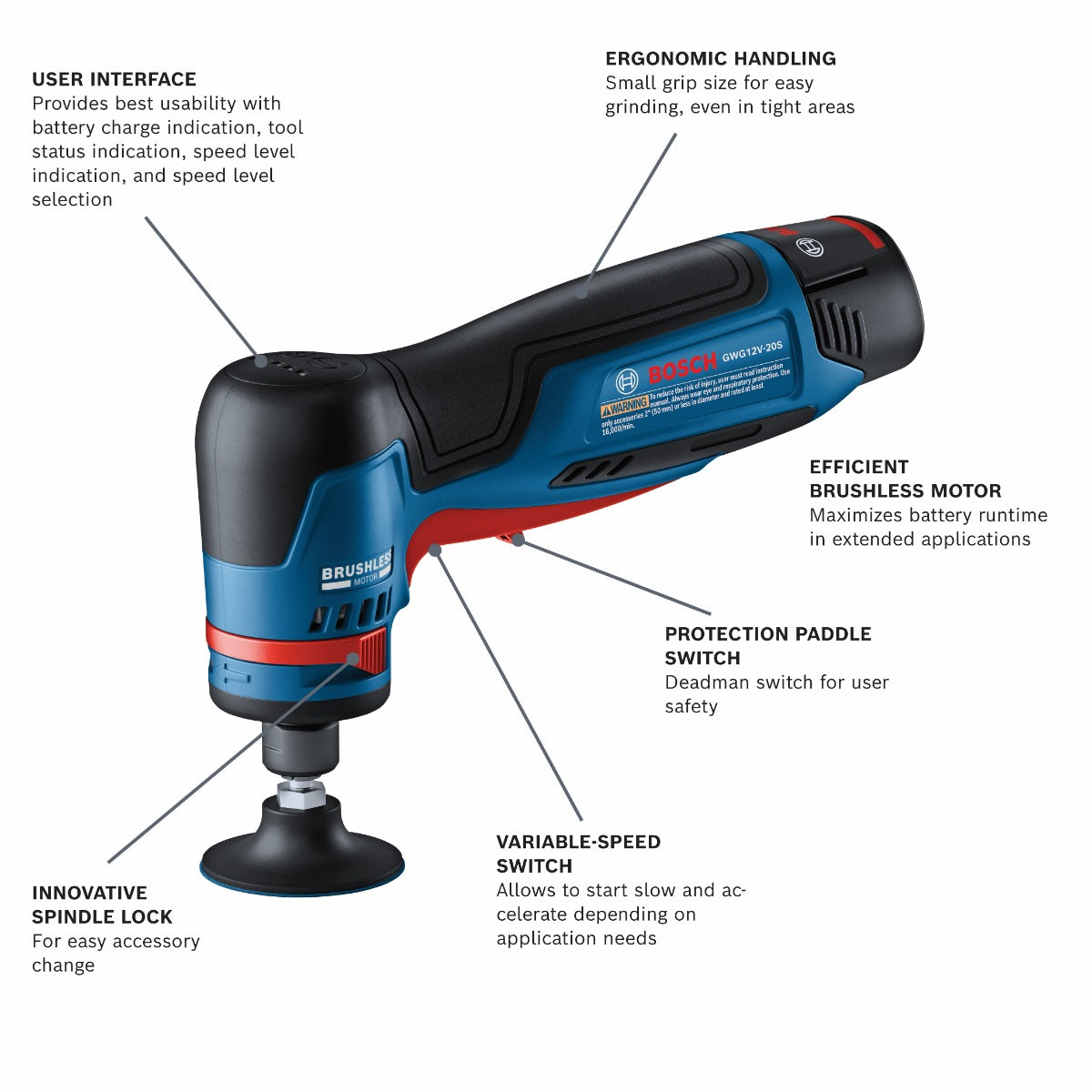 Bosch 12V Max 1/4" Right Angle Die Grinder w/ 2 Batteries GWG12V-20SB23