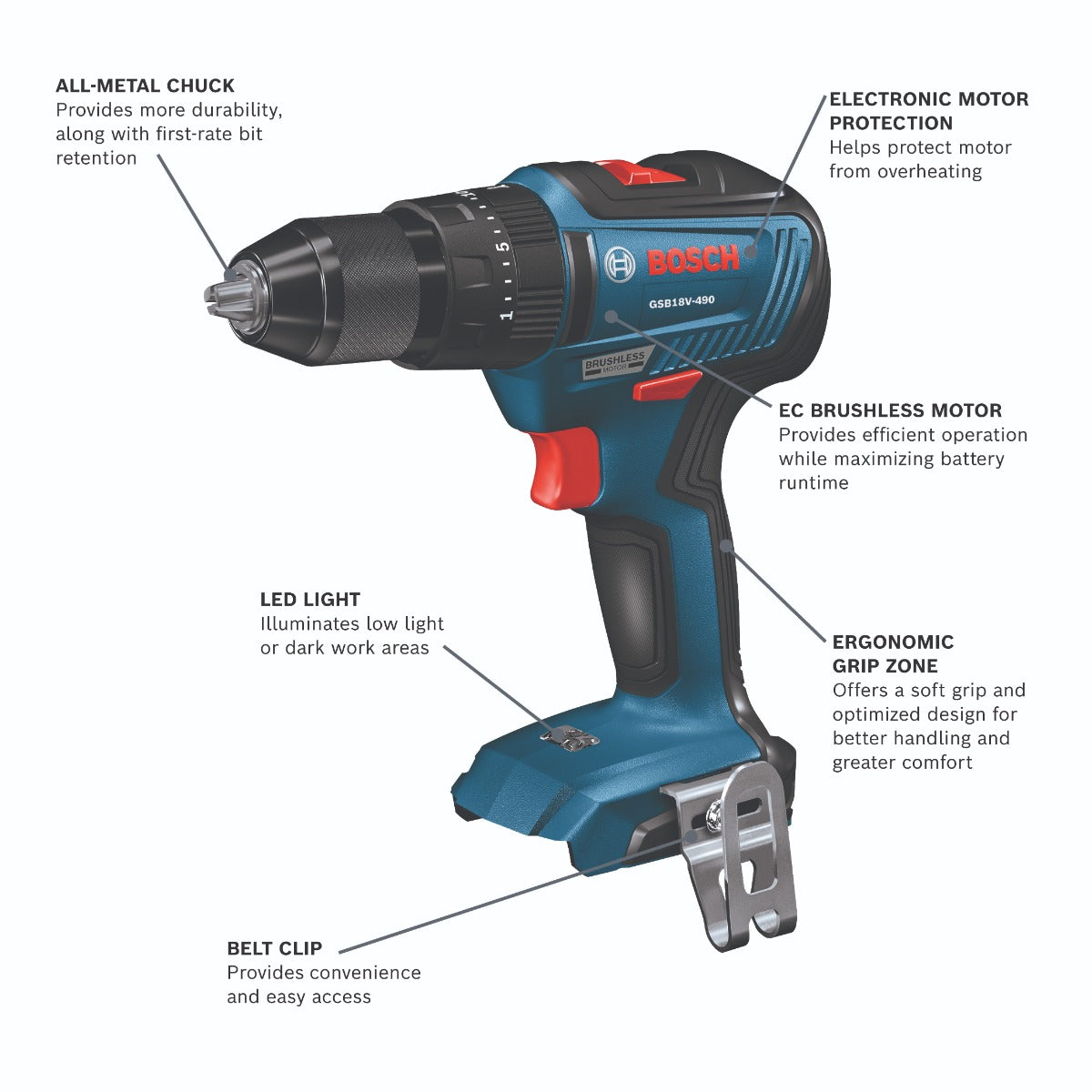 Bosch 18V Brushless Hammer Drill Driver (Bare) GSB18V-490N