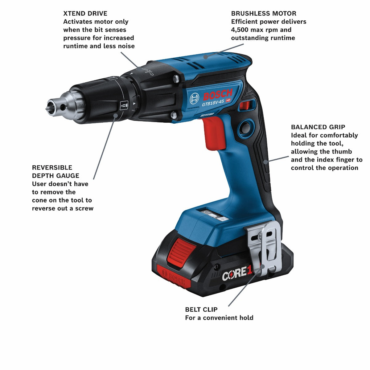 Bosch 18V Brushless Screwgun Kit w/ 4.0 CORE Compact Battery GTB18V-45B15