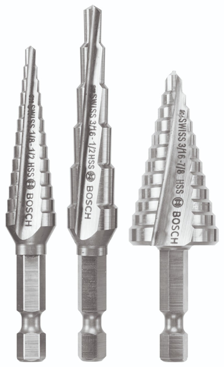 Bosch 3 pc High-Speed Steel Impact Tough Turbo Step Bit Set IMSDC003