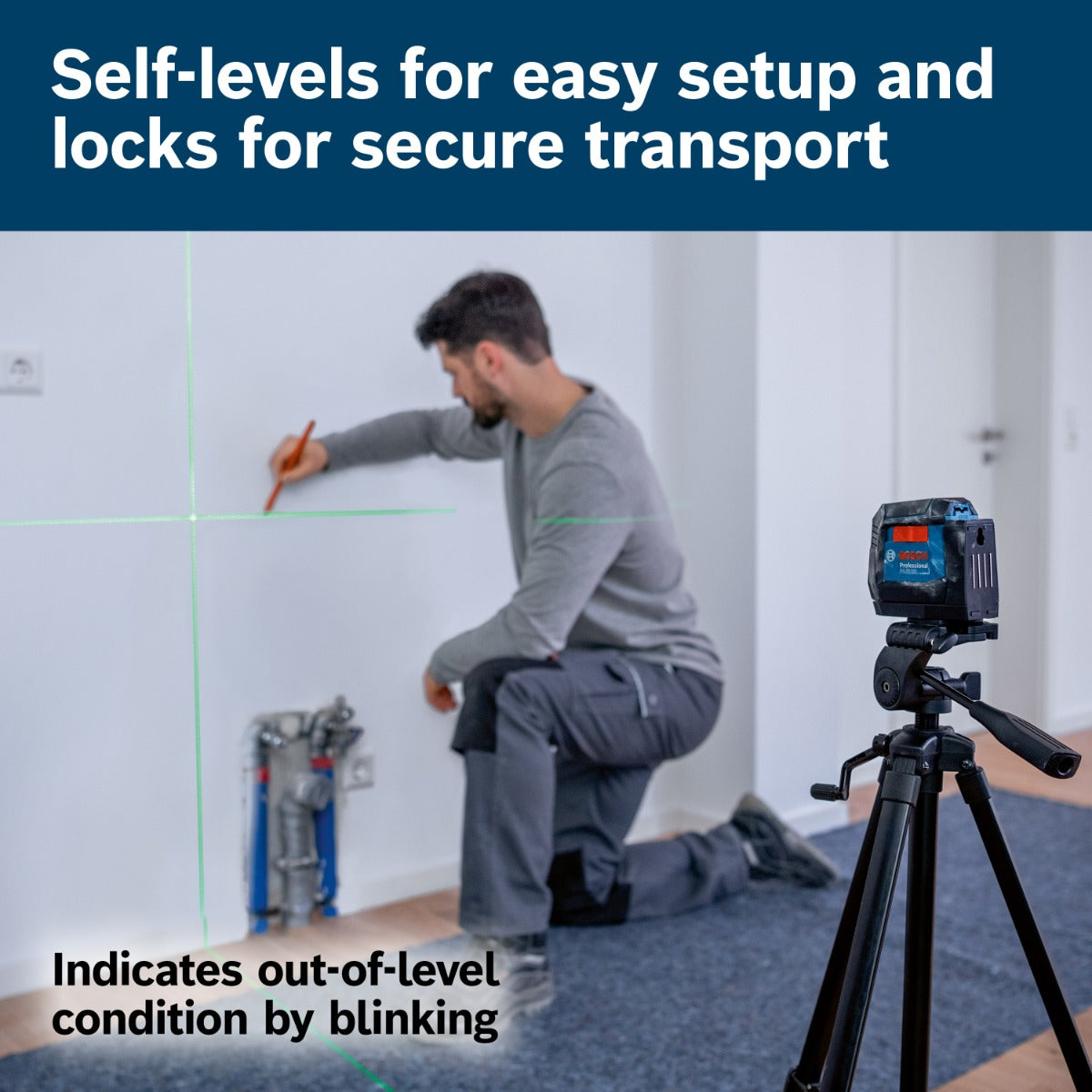 Bosch Green-Beam Self-Level Cross-Line Laser w/ 3.7V Battery GLL50-20GL