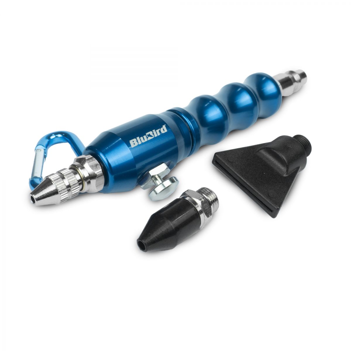 Blubird Clean Sweep Aluminum Air Blow Gun Kit w/ Three Finger Grip, 3 Nozzles, Rubber Tip, Air Spreader, Push Button Activation, Belt Clip CS186-2