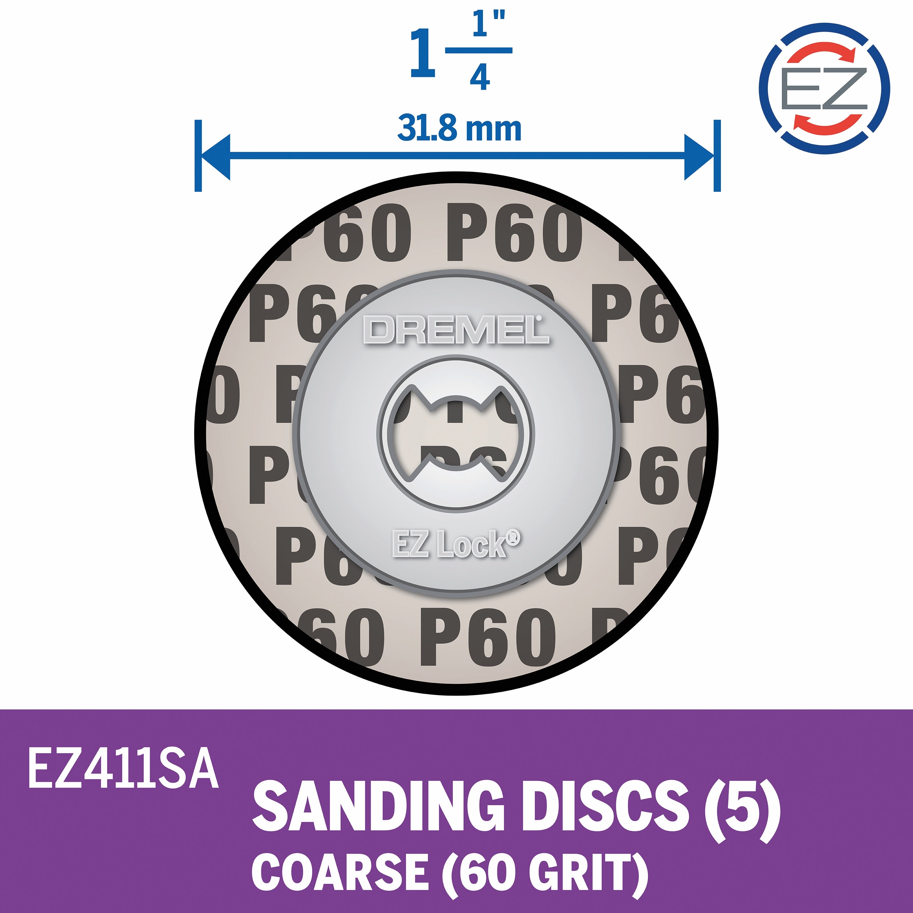 Dremel 1-1/4 in. EZ Lock 60 Grit Sanding Disc, 5-Pack EZ411SA