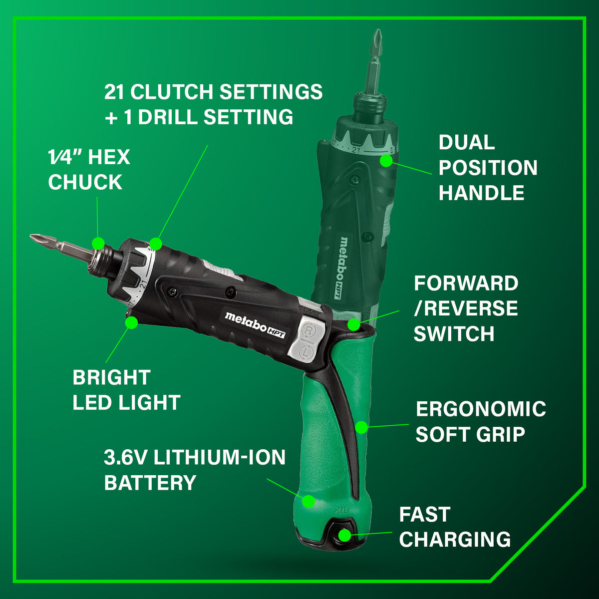 Metabo HPT 3.6V Cordless 1/4 in. Hex Screwdriver Kit with (2) 2.0 Ah Batteries DB3DL2QLY