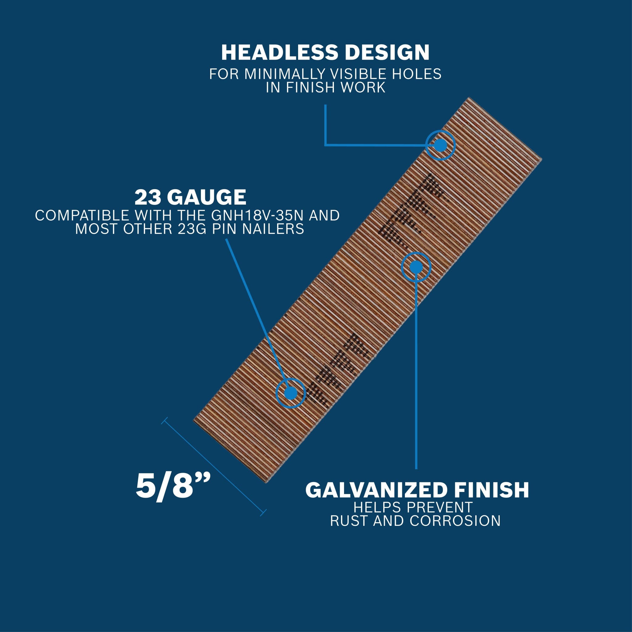 Bosch 5/8" 23-Gauge Pins Galvanized 10,000 Count GNH23G062GV