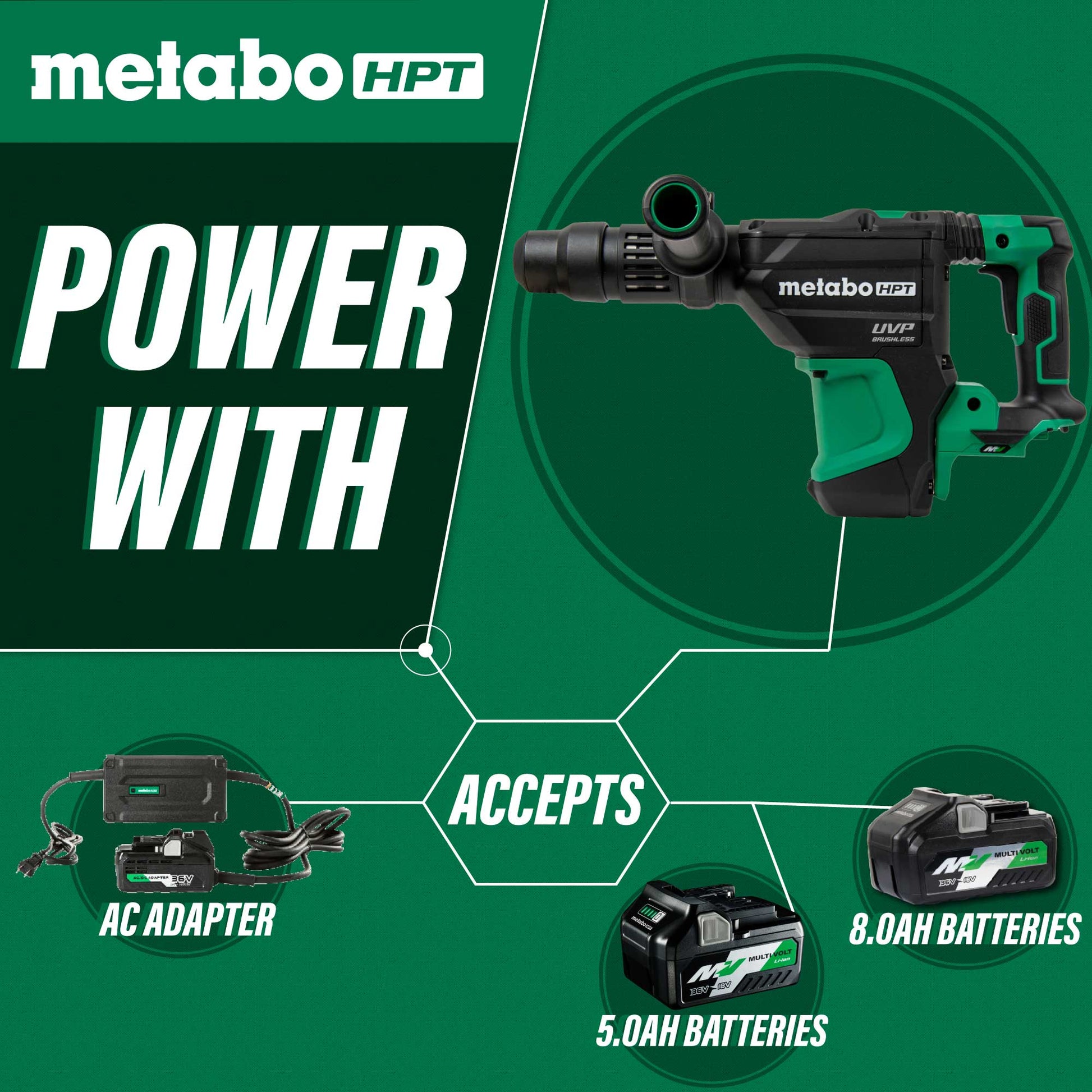 Metabo HPT 36V MultiVolt Brushless Cordless 1-9/16 in. SDS Max Rotary Hammer (Bare Tool) DH3640DAQ2M