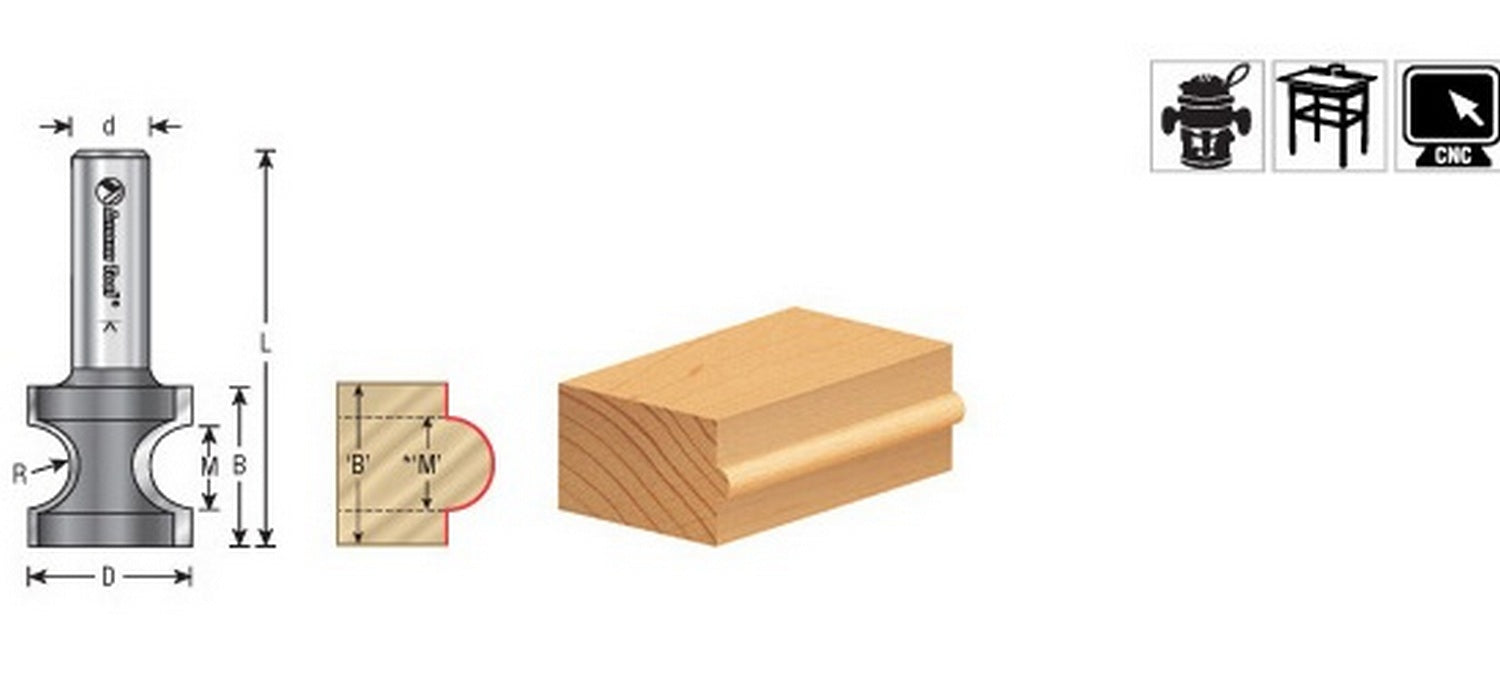 Amana Tool Bull Nose 3/8 in Rad. 1/2 in Shank 51560