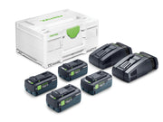 Festool Energy Set SYS 18V with (4) 8.0 Ah TBX 8 Tabless Batteries, (2) SCA 16 Rapid Chargers, and Systainer SYS3 M 187 578947