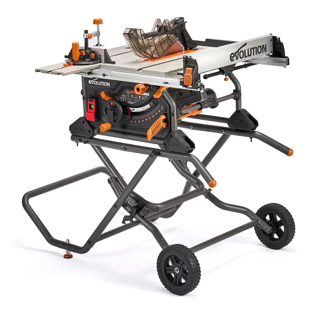 Evolution R10TBLX Multi-Material Table Saw w/ Wheeled Scissor Stand & 10 in. Blade 119-0019