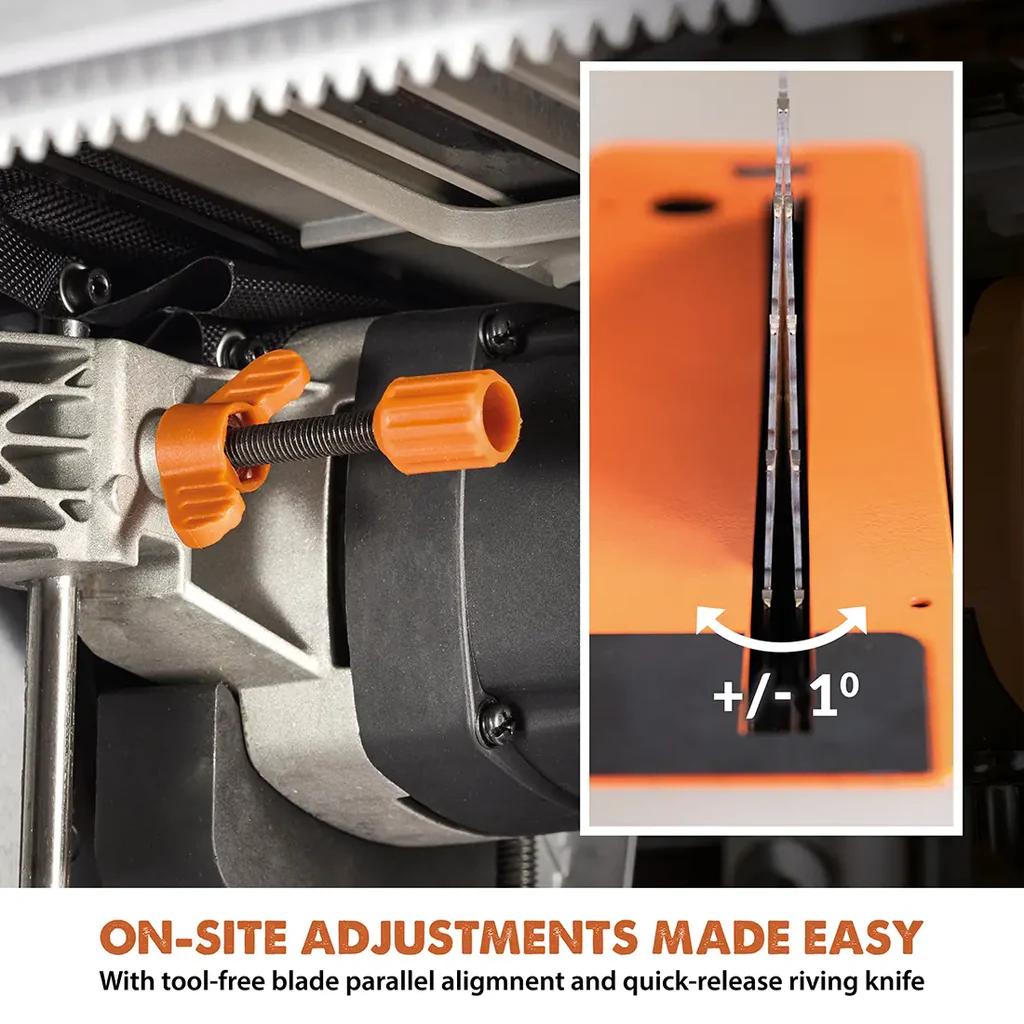 Evolution R10TBLX Multi-Material Table Saw w/ Wheeled Scissor Stand & 10 in. Blade 119-0019