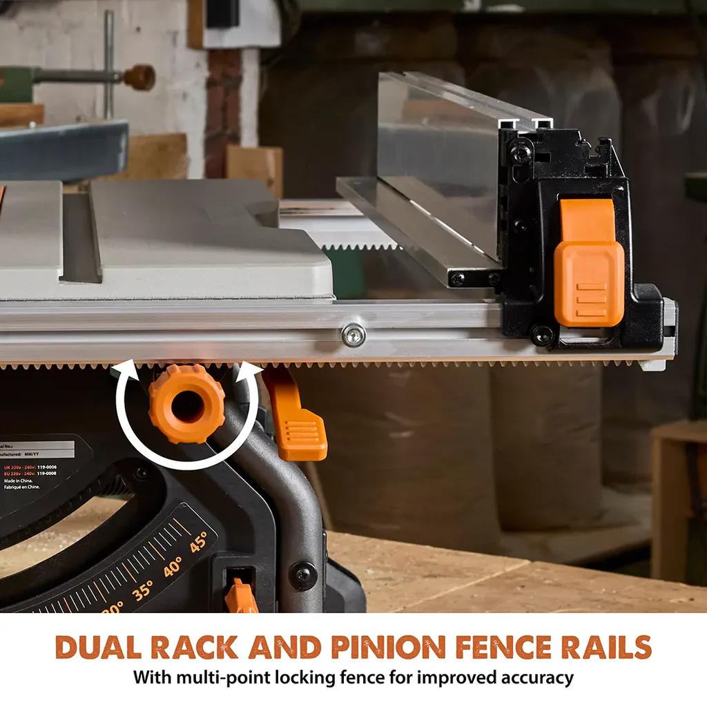 Evolution R10TBLX Multi-Material Table Saw w/ Wheeled Scissor Stand & 10 in. Blade 119-0019