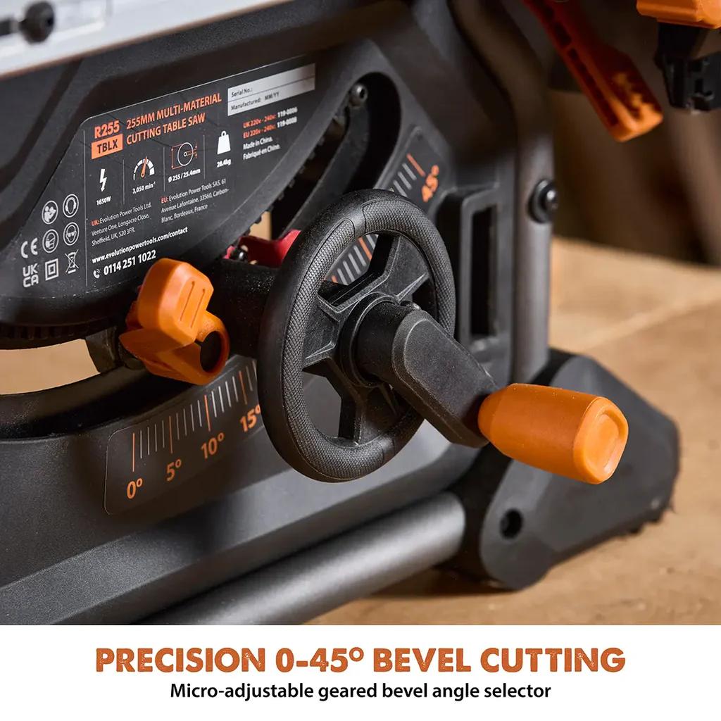 Evolution R10TBLX Multi-Material Table Saw w/ Wheeled Scissor Stand & 10 in. Blade 119-0019