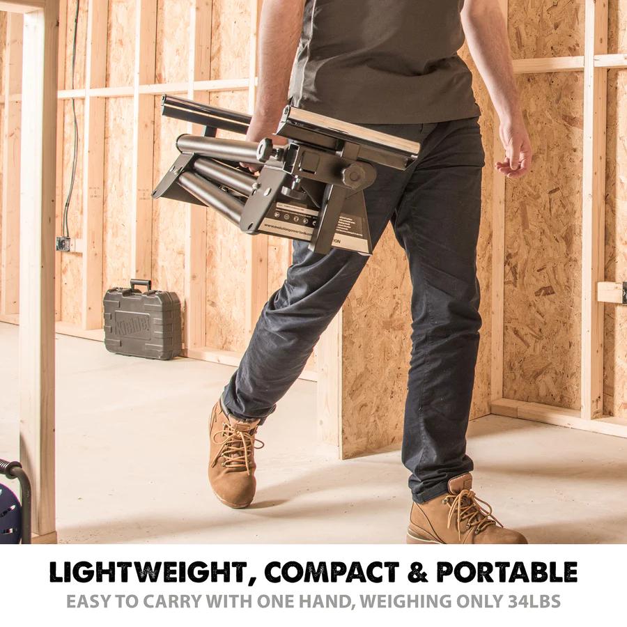 EVEVOMS1 This versatile miter saw stand is perfect for home or on-site use.
