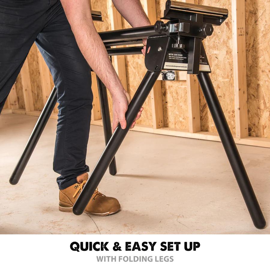 EVEVOMS1 This versatile miter saw stand is perfect for home or on-site use.
