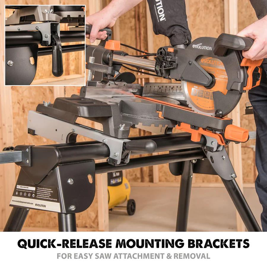 EVEVOMS1 This versatile miter saw stand is perfect for home or on-site use.
