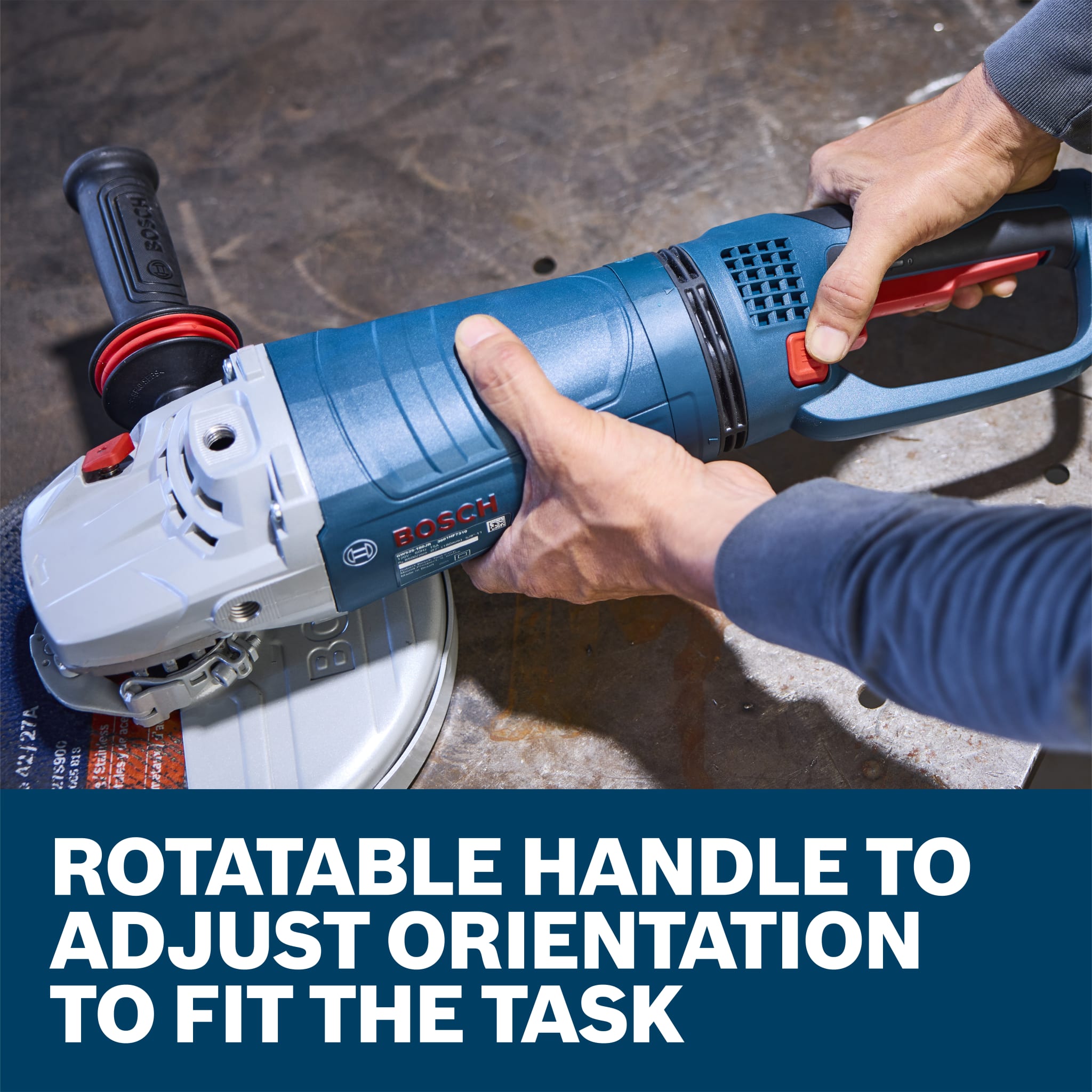 Bosch 7" Large Angle Grinder - 15 Amp with No-Lock On Trigger Switch and Rotatable Main Handle GWS25-180PR