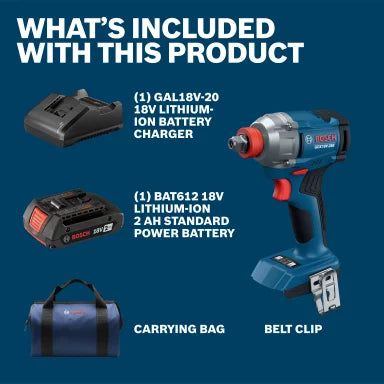 Bosch 18V Mid Torque 2-In-1 Impact Wrench/Driver Kit w/ 2 Ah Battery GDX18V-285B12