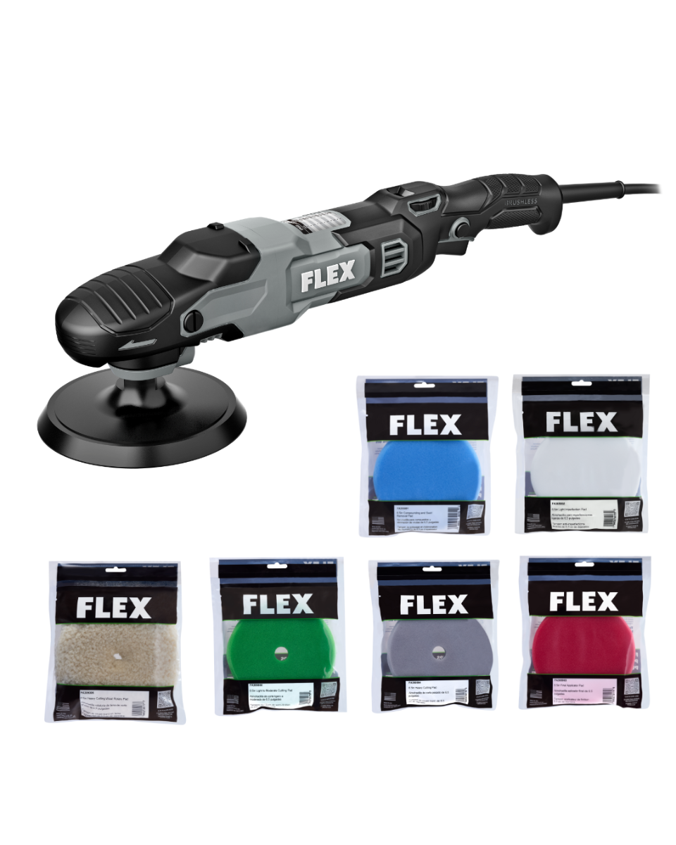 Flex Tools 120V Brushless Rotary Polisher Ultimate Kit with 6-Piece Pad Set FC3311-Z-KIT