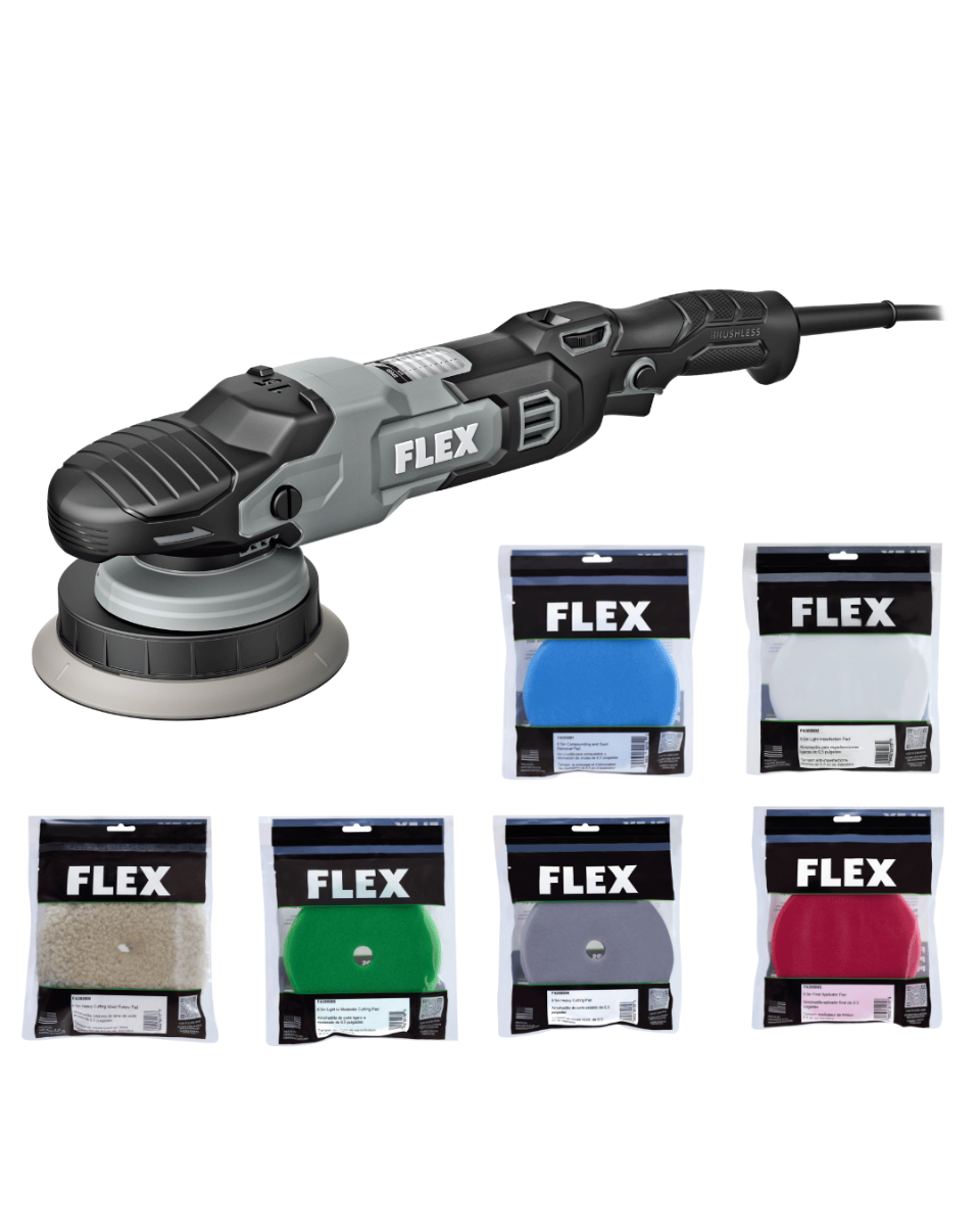 Flex Tools 120V Brushless Random Orbital Polisher Ultimate Kit with 6-Piece Pad Set FC3321-Z-KIT