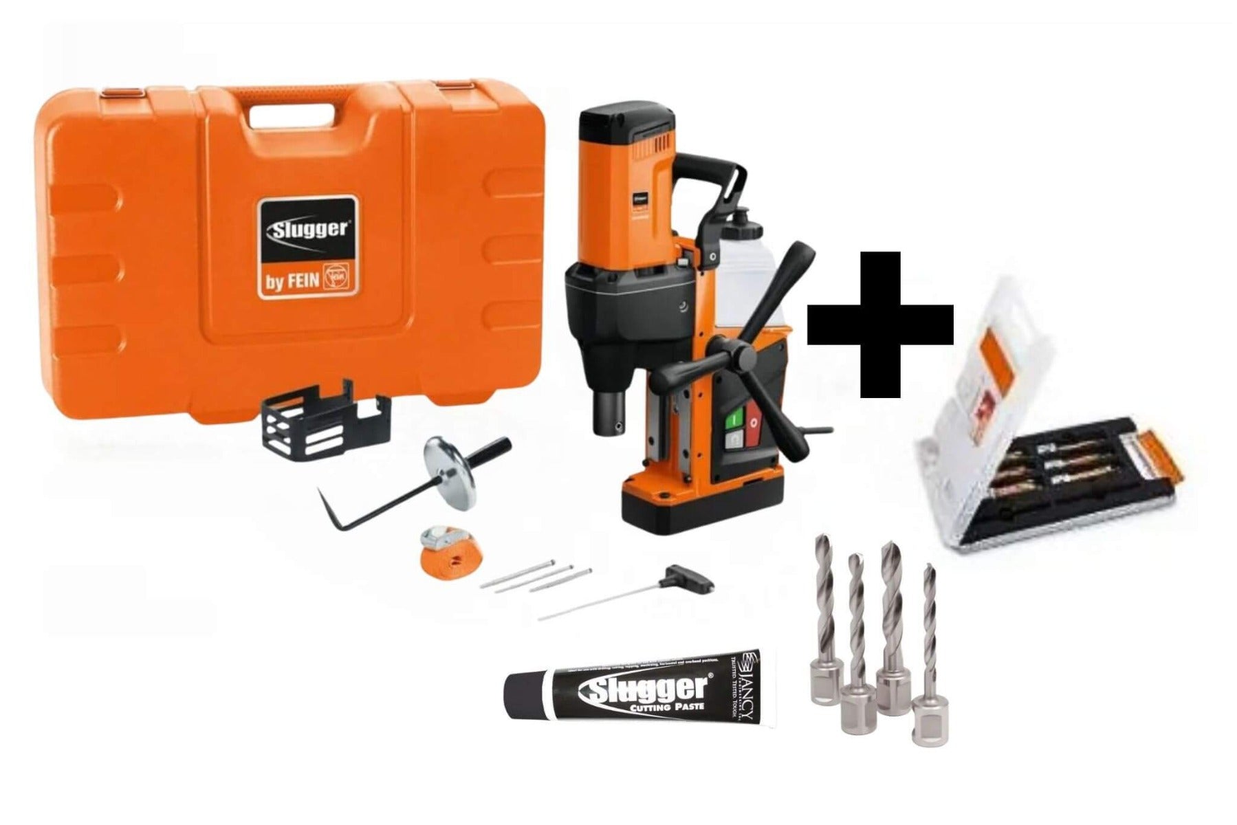Fein 1-1/2" Magnetic Drill JME MAGSPEED 150 KIT w/ 6 TCT Cutters + 2" HSS Twist Drill Bit Set + 10 oz. Cutting Paste 72732462090KIT