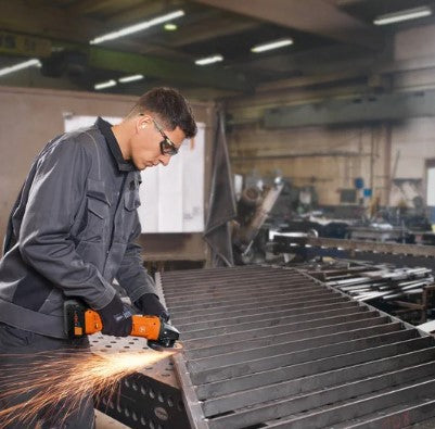 Fein 5 in. Cordless Angle Grinder in use