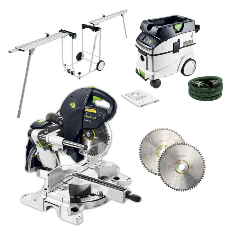 Festool ULTIMATE KAPEX Sliding Compound Miter Saw Bundle w/ Dust Extractor, Mobile Underframe & Blades 575306ULTIMATE