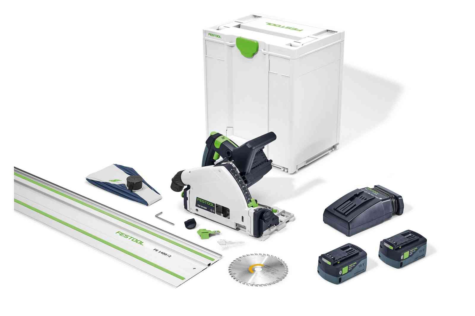 Festool Cordless Track Saw TSC 55 K Set w/ 55 in. Guide Rail FS 1400 and 5.0Ah Kit 577664KIT