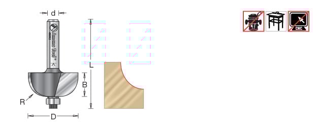 Amana Tool Cove Bit 1 in Rad. 1/2 in Shank 49122