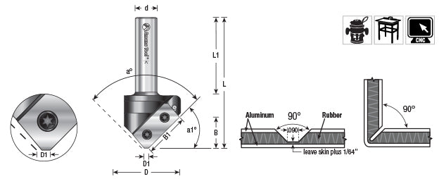 Amana Tool Solid Carbide Insert Knife 110 Deg Folding, 1/2 in Shank RC-1175