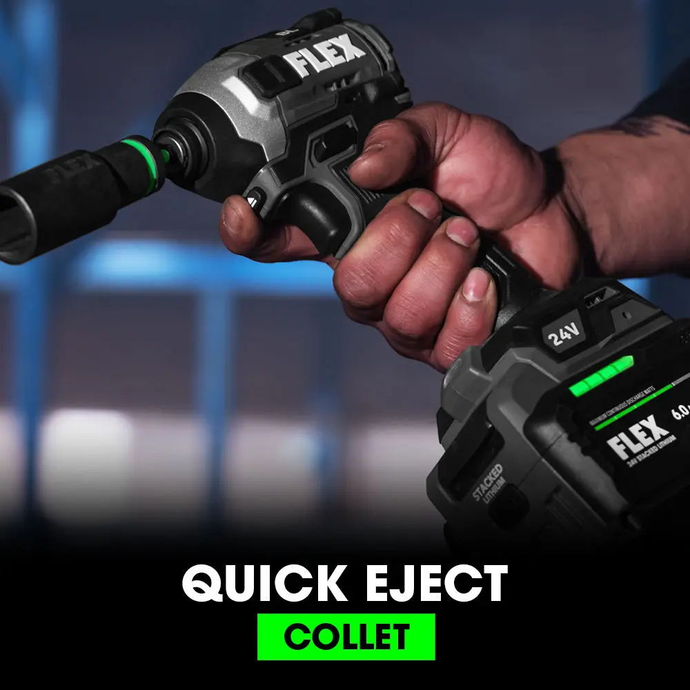 Flex Tools 1/4" Quick Eject Hex Impact Driver with Multi-Mode Stacked Lithium Kit FX1371A-1H