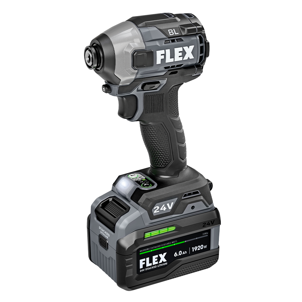 Flex Tools 1/4" Quick Eject Hex Impact Driver with Multi-Mode Stacked Lithium Kit FX1371A-1H