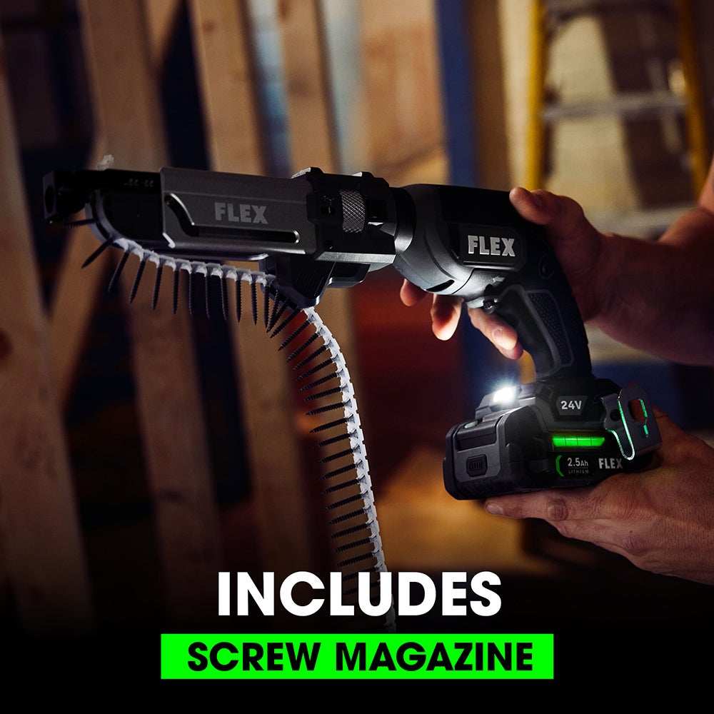 Flex Tools 24V Drywall Screw Gun Kit with Collated Magazine Attachment FX1611-2AA-FT161