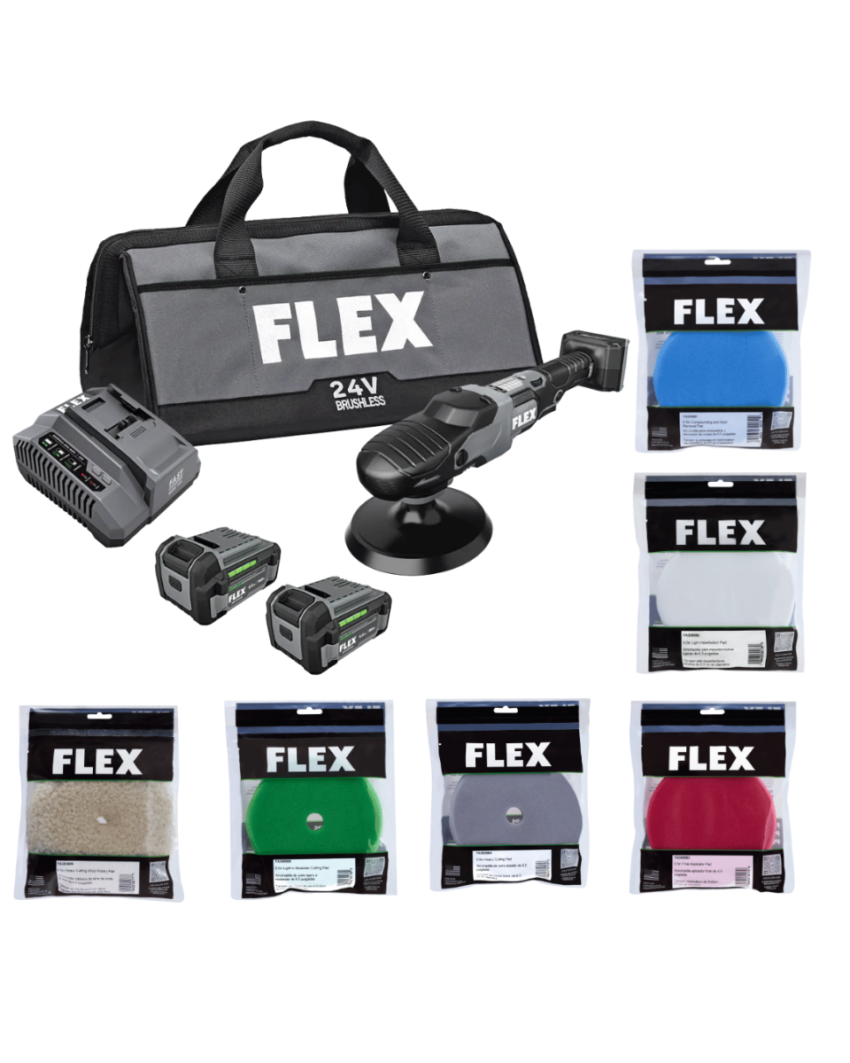 Flex Tools 24V Cordless Rotary Polisher Ultimate Kit with 6-Piece Pad Set FX3311-2C-KIT