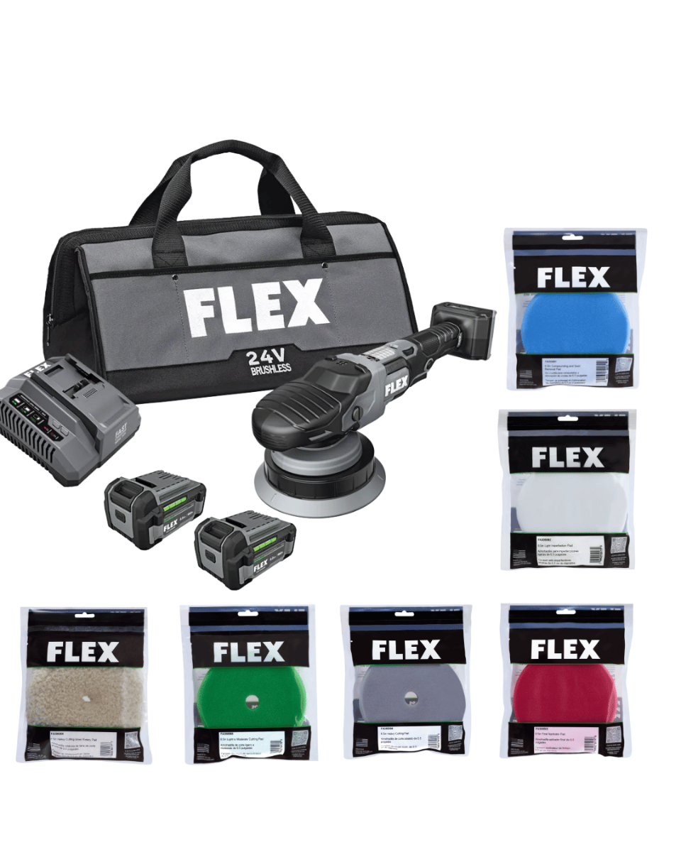 Flex Tools 24V Cordless Random Orbital Polisher Ultimate Kit with 6-Piece Pad Set FX3321-2C-KIT