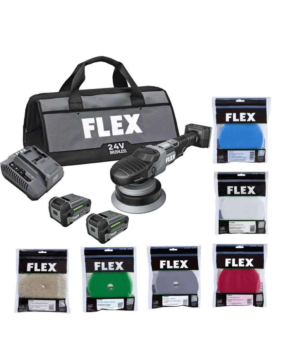 Flex Tools 24V Cordless Gear Driven Polisher Ultimate Kit with 6-Piece Pad Set FX3331-2C-KIT