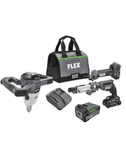 Flex Tools 24V Ultimate Drywall Pro Kit: Screw Gun w/ Magazine, Cut Out Tool & Mud Mixer FXM203-2A-KIT