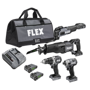 Flex Tools 24V Cordless Brushless 4-Piece Combo Kit with Reciprocating Saw, Oscillating Multi-Tool, Drill Driver, Impact Driver, (2) 2.5Ah Batteries FXM404-2A
