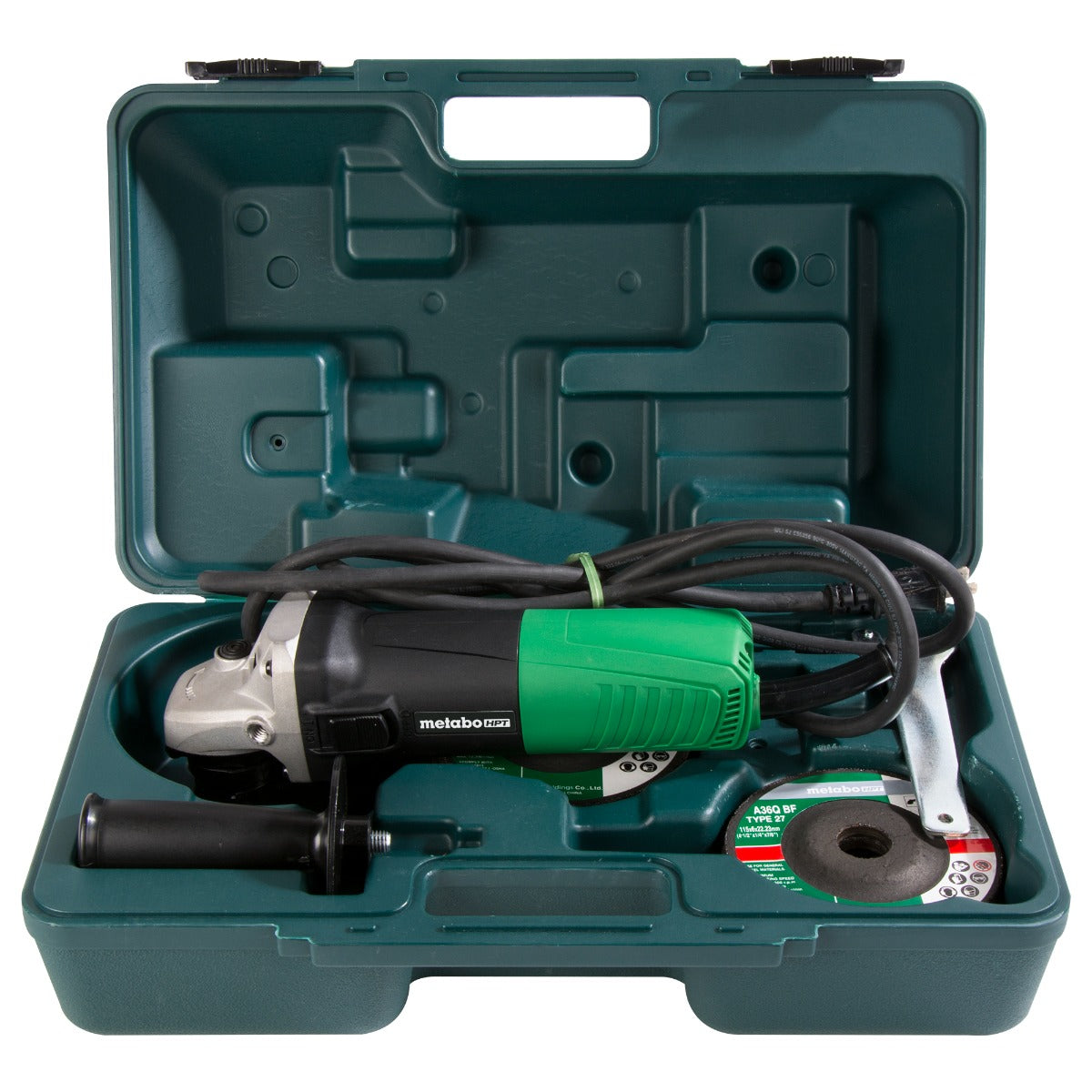 Metabo 4.5 in. 6.2 Amp Slide Switch Angle Grinder Kit with 5 Abrasive Wheels G12SR4M