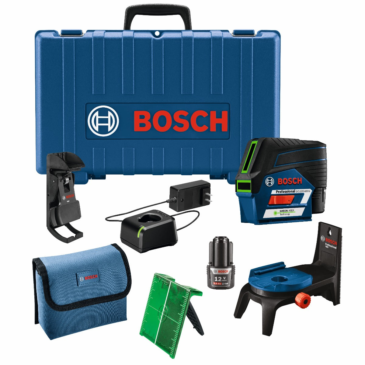 Bosch 12V Connected Green-Beam Cross-Line Laser, 2 Batteries GCL100-80CG-B