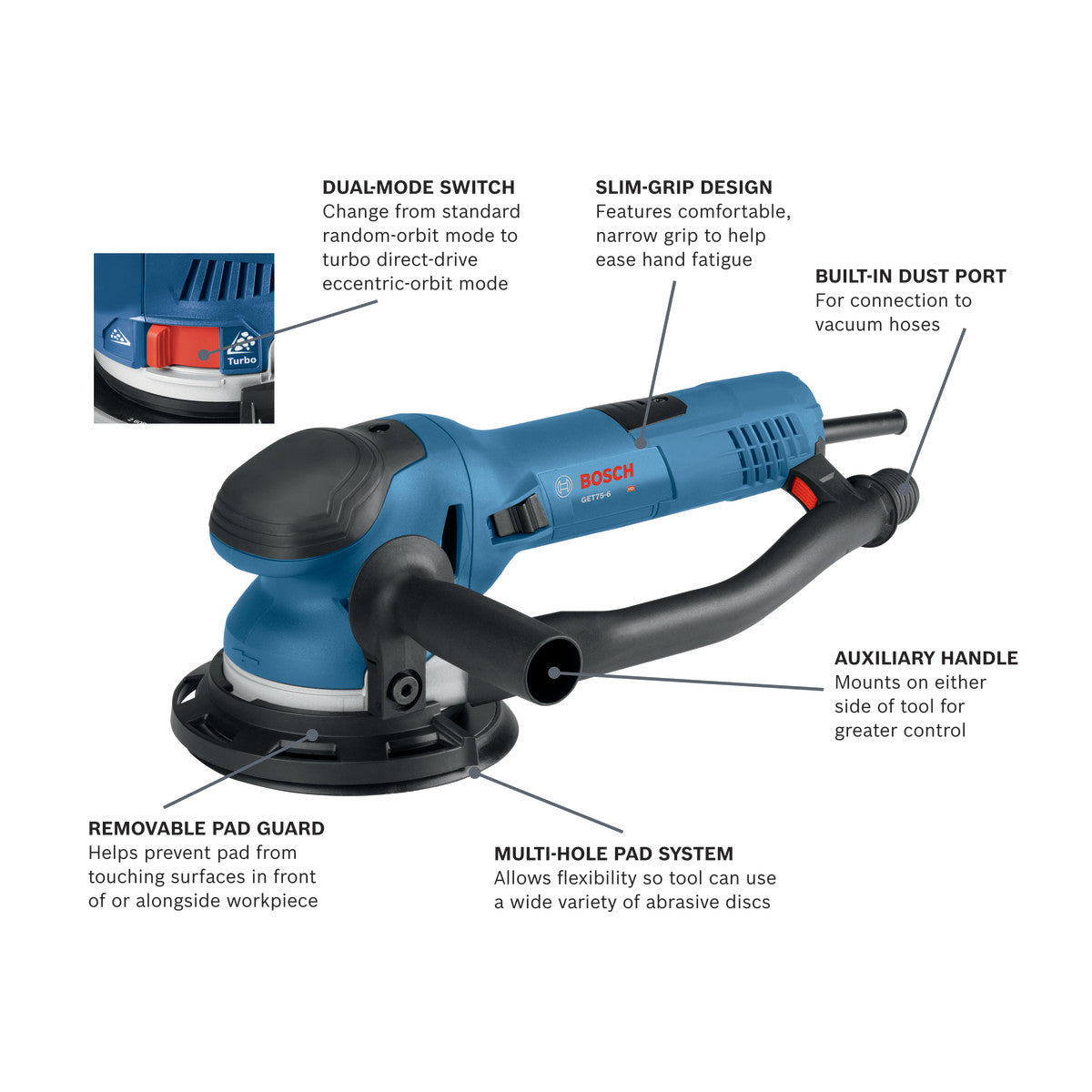 Bosch 6" Electronic Variable Barrel-Grip Random Orbit Sander GET75-6N