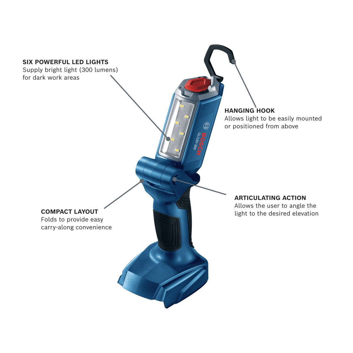 Bosch 18V LED Articulating Light, 300 Lumens (Bare) GLI18V-300N