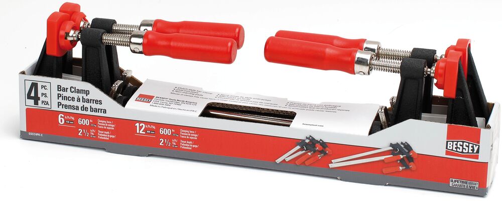 Bessey Tools 4-Piece Clutch Style Bar Clamp Set, (2) 6 in. & (2) 12 in. GSCC4PK-C