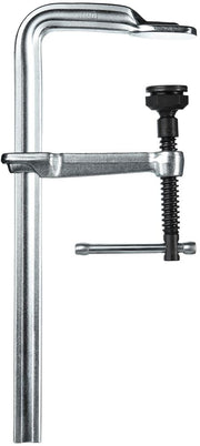 GSL60 all steel F style welding clamp with long frame and adjustable screw against a white background