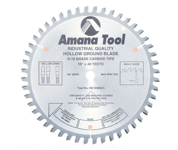 Amana Tool 10 in /48T Hollow Ground Blade HG10480