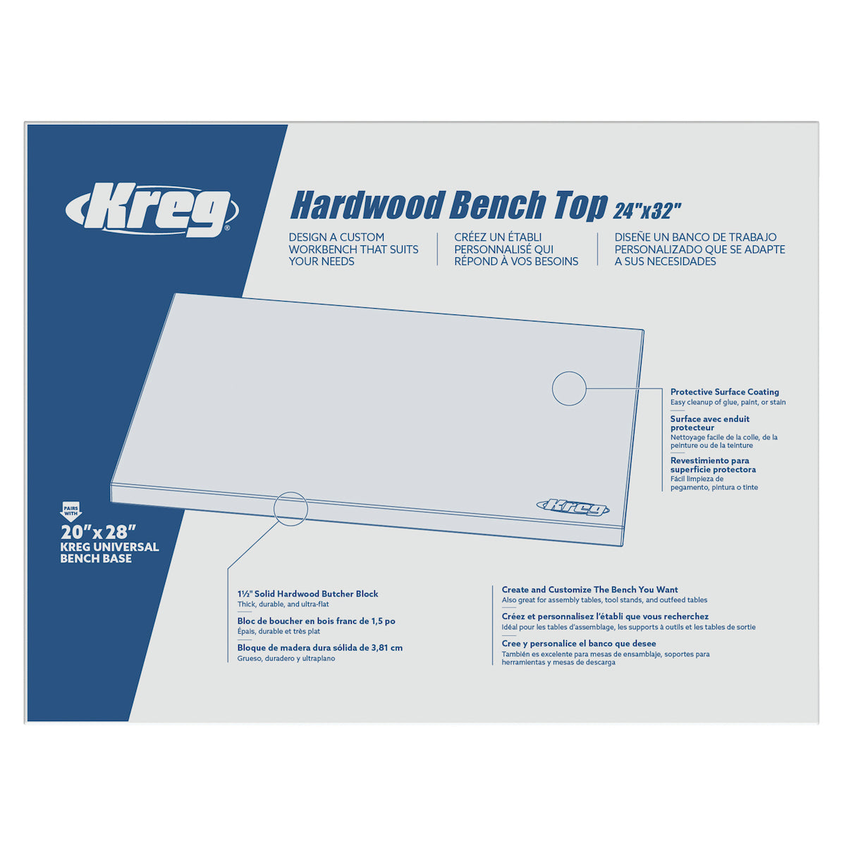 Kreg 24 x 32 in. Hardwood Bench Top HWBT-3224
