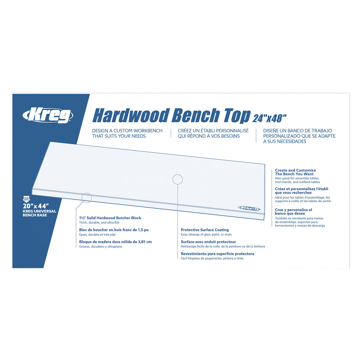 Kreg 24 x 48 in. Hardwood Bench Top HWBT-4824