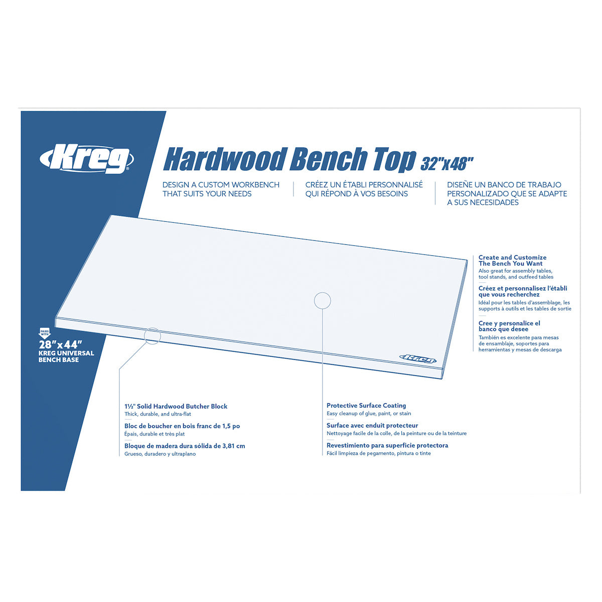 Kreg 32 x 48 in. Hardwood Bench Top HWBT-4832