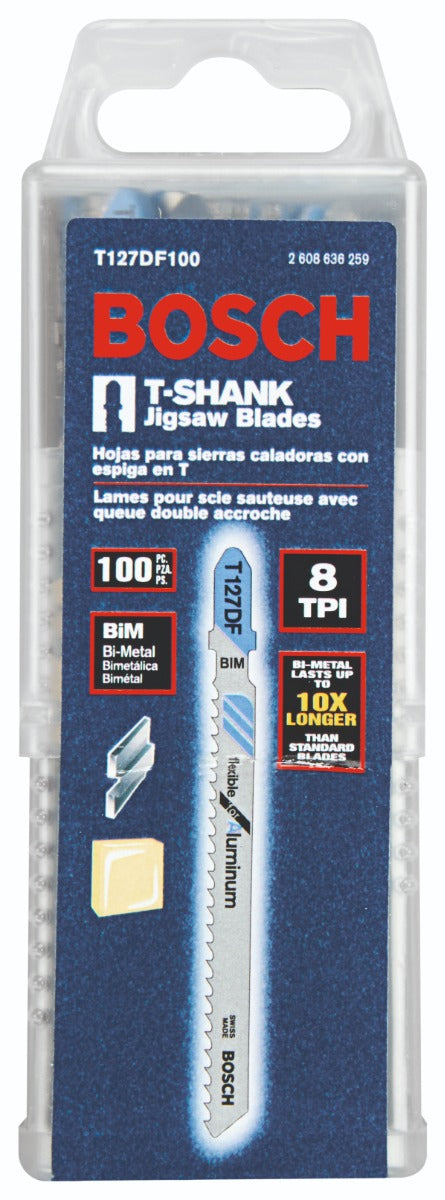 Bosch 100 pc 4-5/8" 8 TPI Flexible, Aluminum TS Jigsaw Blades T127DF100