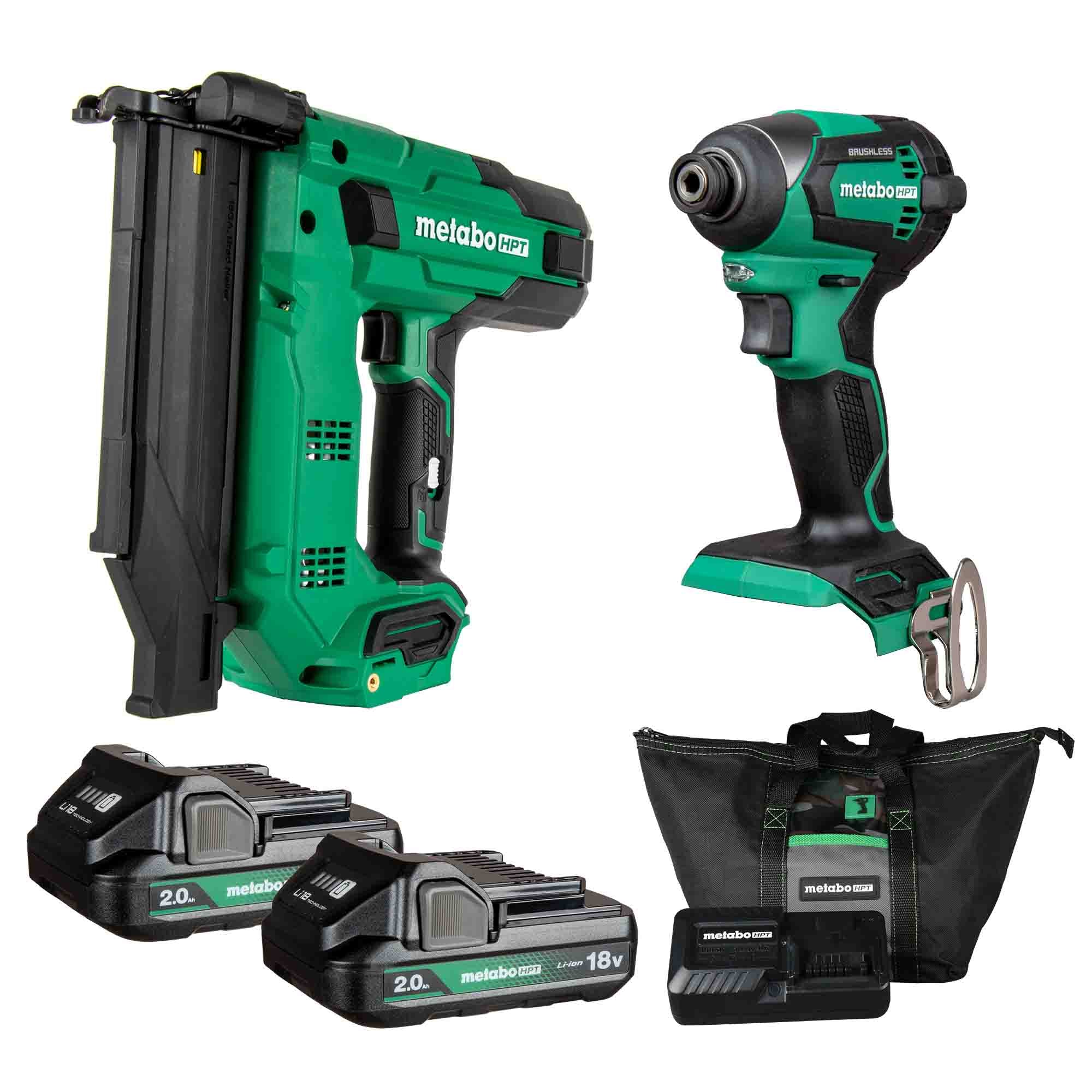 Metabo HPT 18V Cordless 18GA Brad Nailer & Impact Driver Combo Kit KC18DEXQDM